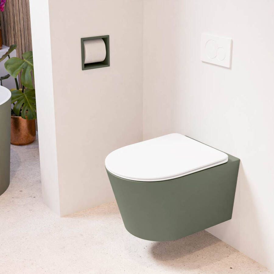 Mondiaz LAVIE hangend toilet single fire rimless diepspoel Army Toiletzitting met quick-release & softclose Talc