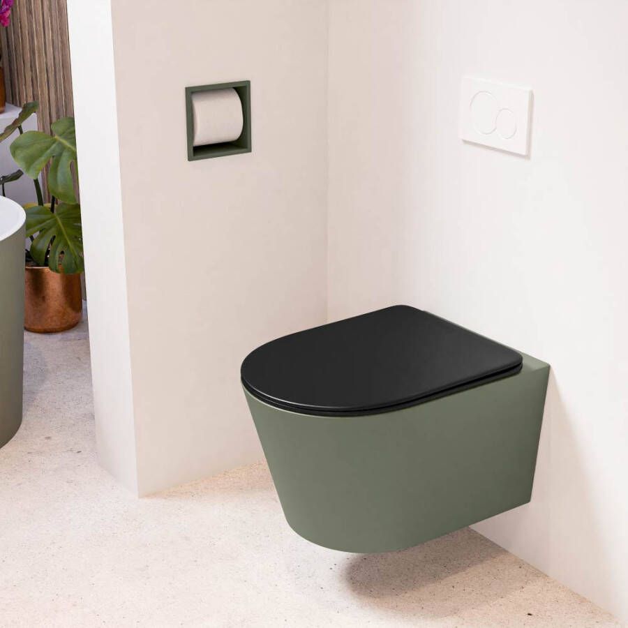 Mondiaz LAVIE hangend toilet single fire rimless diepspoel Army Toiletzitting met quick-release & softclose Urban