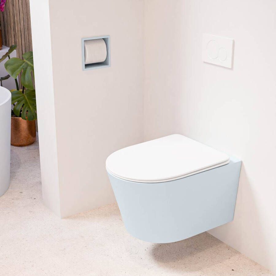 Mondiaz LAVIE hangend toilet single fire rimless diepspoel Clay Toiletzitting met quick-release & softclose Talc