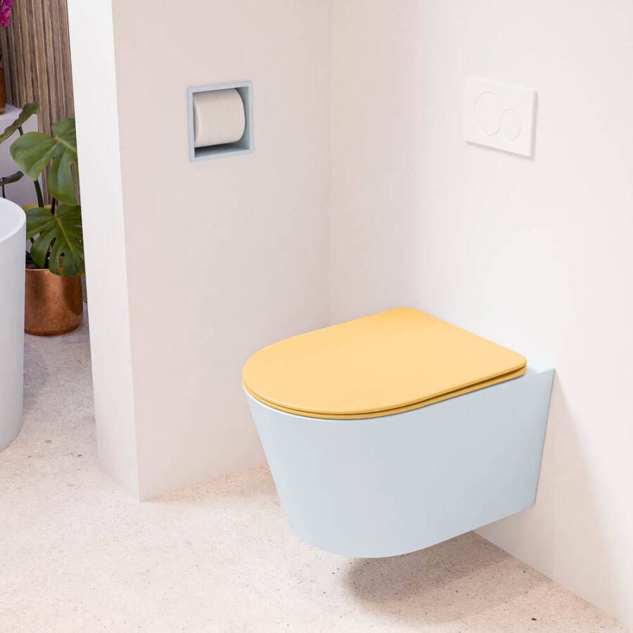 Mondiaz LAVIE hangend toilet single fire rimless diepspoel Clay Toiletzitting met quick-release & softclose Ocher