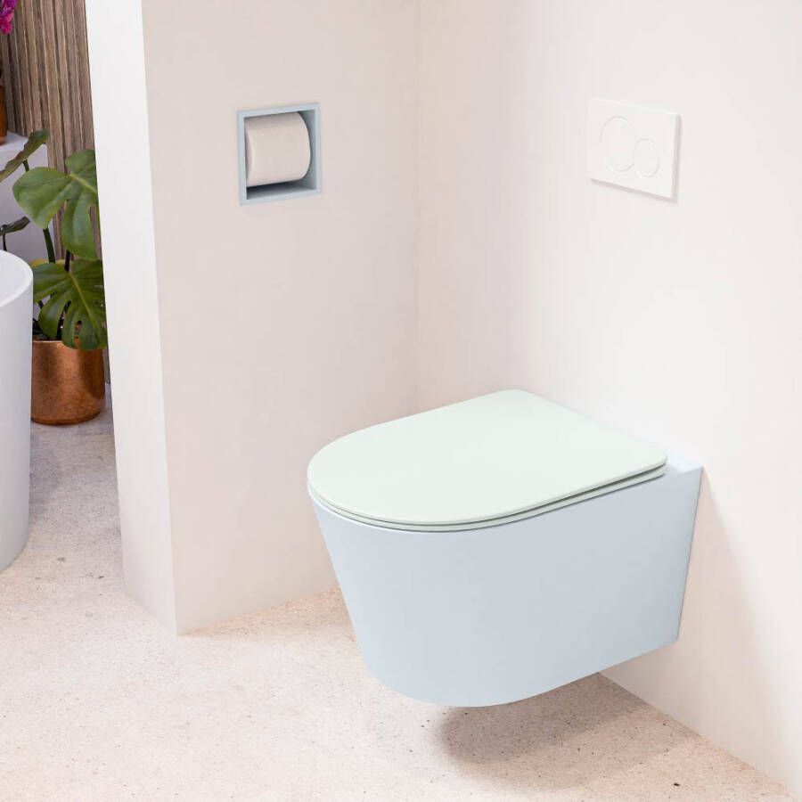 Mondiaz LAVIE hangend toilet single fire rimless diepspoel Clay Toiletzitting met quick-release & softclose Greey