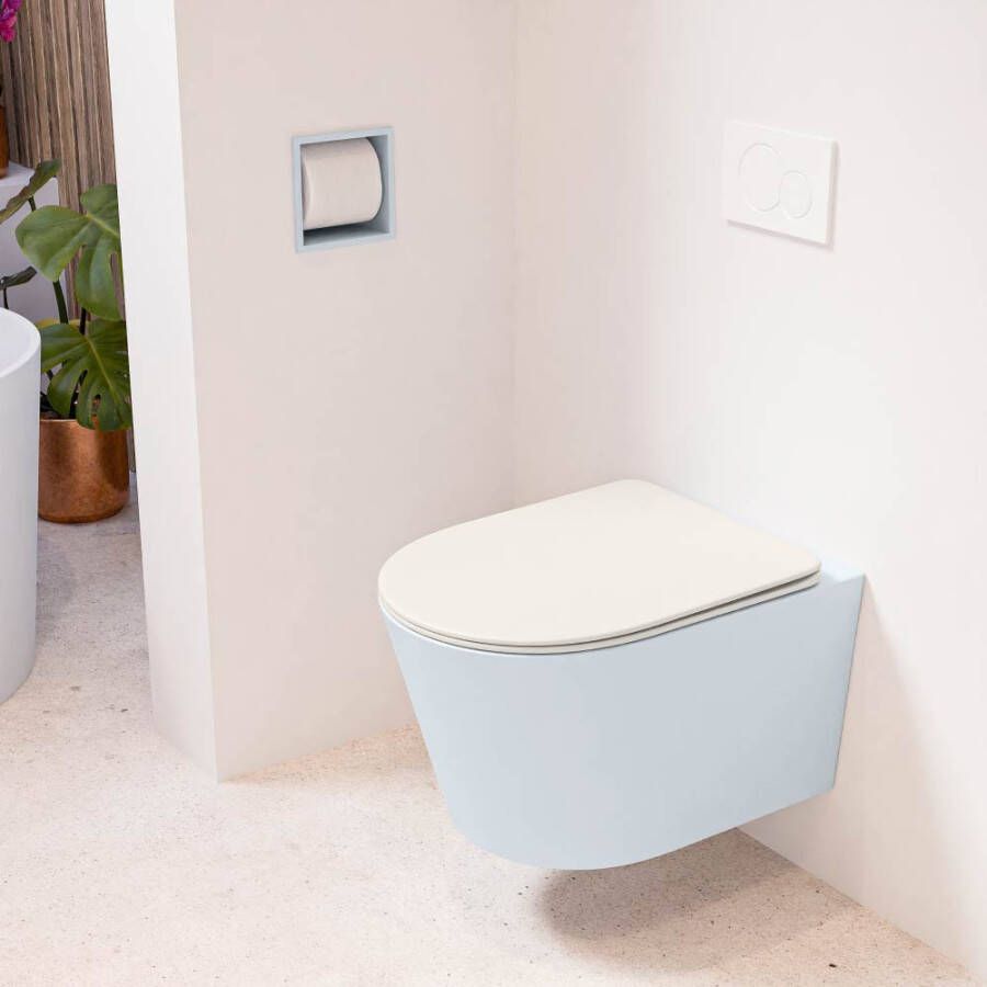 Mondiaz LAVIE hangend toilet single fire rimless diepspoel Clay Toiletzitting met quick-release & softclose Linen