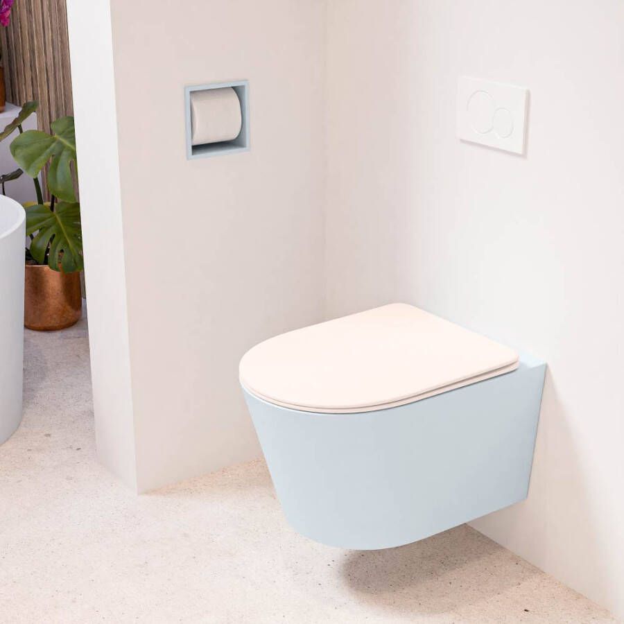 Mondiaz LAVIE hangend toilet single fire rimless diepspoel Clay Toiletzitting met quick-release & softclose Rosee