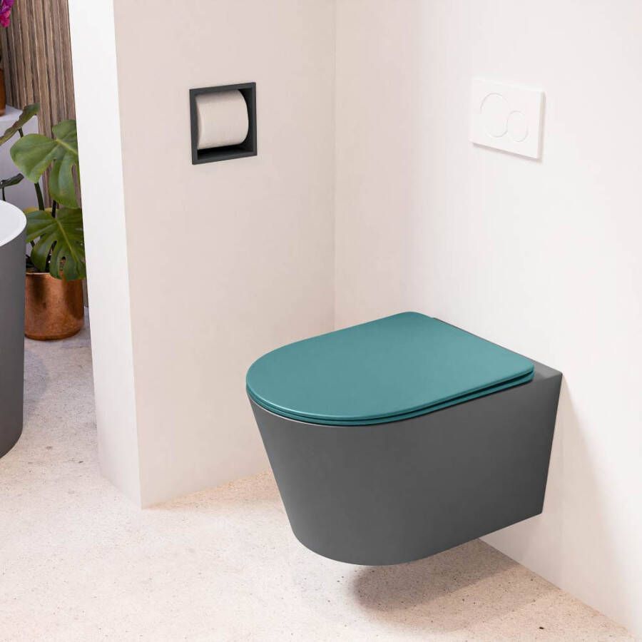 Mondiaz LAVIE hangend toilet single fire rimless diepspoel Dark Grey Toiletzitting met quick-release & softclose Smag