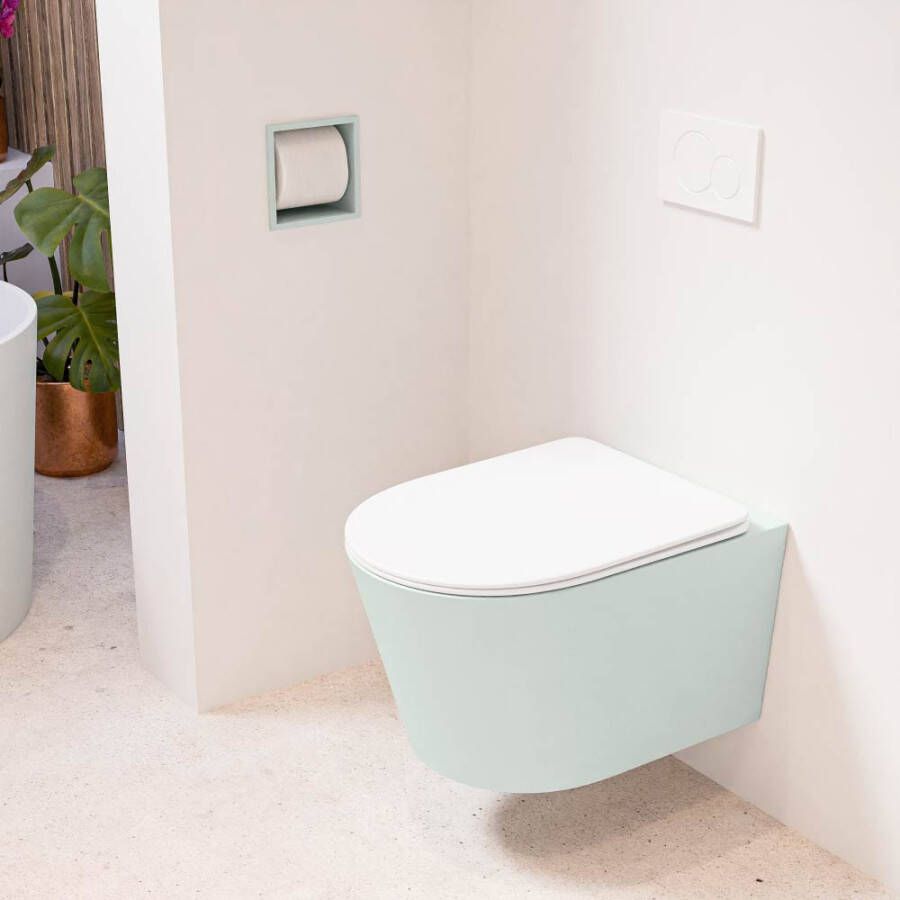 Mondiaz LAVIE hangend toilet single fire rimless diepspoel Greey Toiletzitting met quick-release & softclose Talc