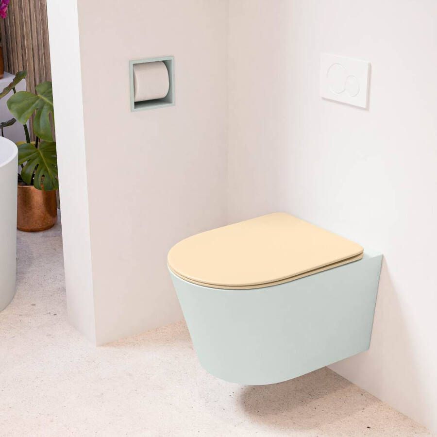 Mondiaz LAVIE hangend toilet single fire rimless diepspoel Greey Toiletzitting met quick-release & softclose Sand