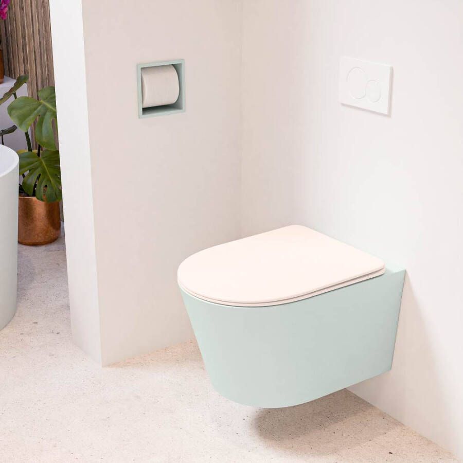 Mondiaz LAVIE hangend toilet single fire rimless diepspoel Greey Toiletzitting met quick-release & softclose Rosee