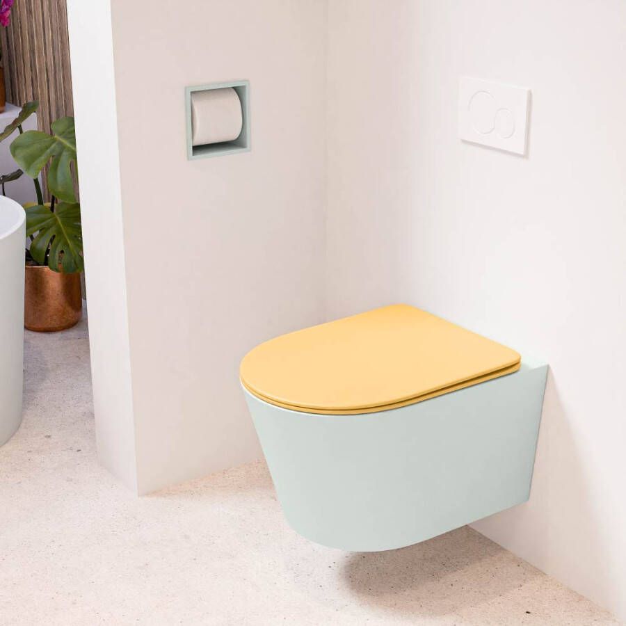 Mondiaz LAVIE hangend toilet single fire rimless diepspoel Greey Toiletzitting met quick-release & softclose Ocher
