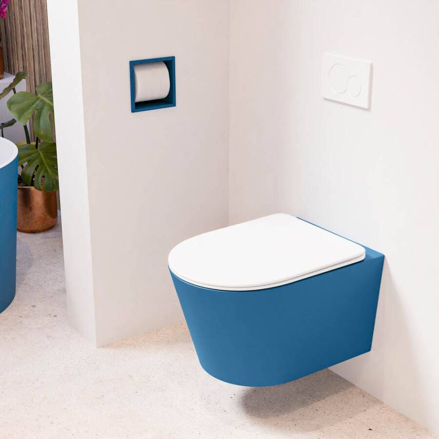 Mondiaz LAVIE hangend toilet single fire rimless diepspoel Jeans Toiletzitting met quick-release & softclose Talc
