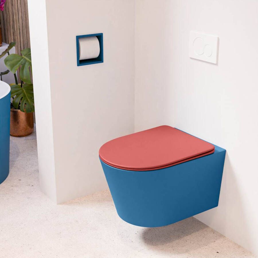 Mondiaz LAVIE hangend toilet single fire rimless diepspoel Jeans Toiletzitting met quick-release & softclose Fire