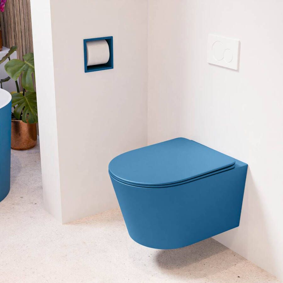Mondiaz LAVIE hangend toilet single fire rimless diepspoel Jeans Toiletzitting met quick-release & softclose Jeans