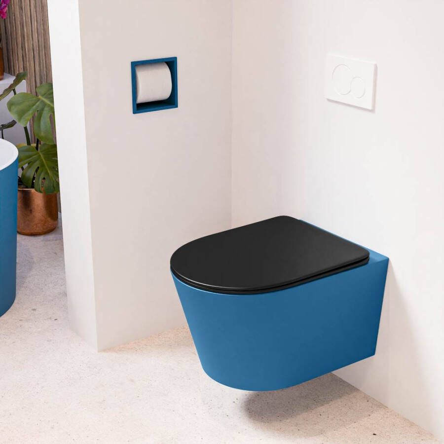 Mondiaz LAVIE hangend toilet single fire rimless diepspoel Jeans Toiletzitting met quick-release & softclose Urban