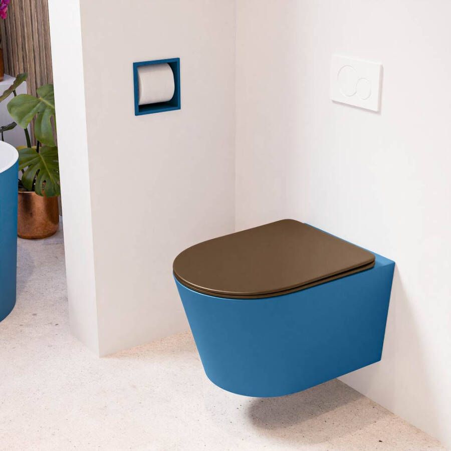 Mondiaz LAVIE hangend toilet single fire rimless diepspoel Jeans Toiletzitting met quick-release & softclose Rust