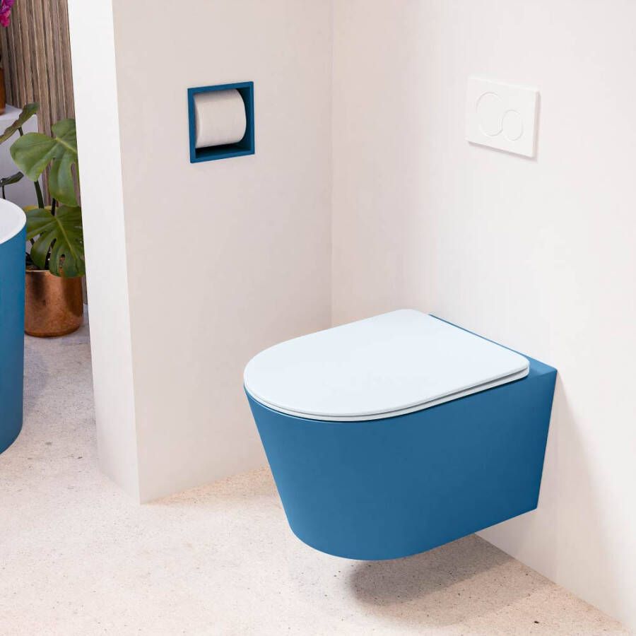 Mondiaz LAVIE hangend toilet single fire rimless diepspoel Jeans Toiletzitting met quick-release & softclose Clay