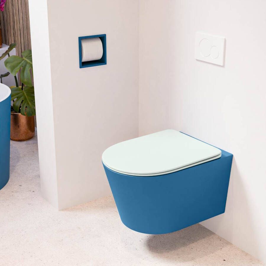Mondiaz LAVIE hangend toilet single fire rimless diepspoel Jeans Toiletzitting met quick-release & softclose Greey