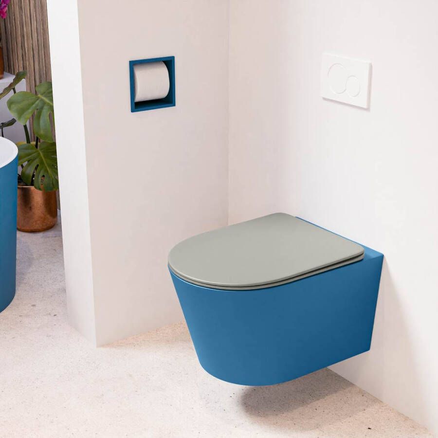 Mondiaz LAVIE hangend toilet single fire rimless diepspoel Jeans Toiletzitting met quick-release & softclose Smoke