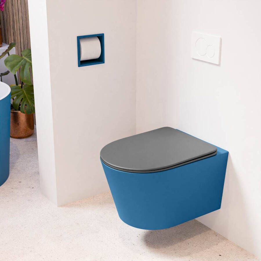 Mondiaz LAVIE hangend toilet single fire rimless diepspoel Jeans Toiletzitting met quick-release & softclose Dark Grey