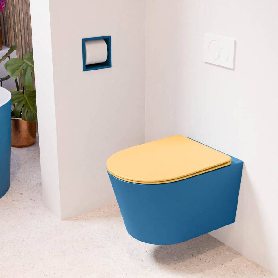 Mondiaz LAVIE hangend toilet single fire rimless diepspoel Jeans Toiletzitting met quick-release & softclose Ocher
