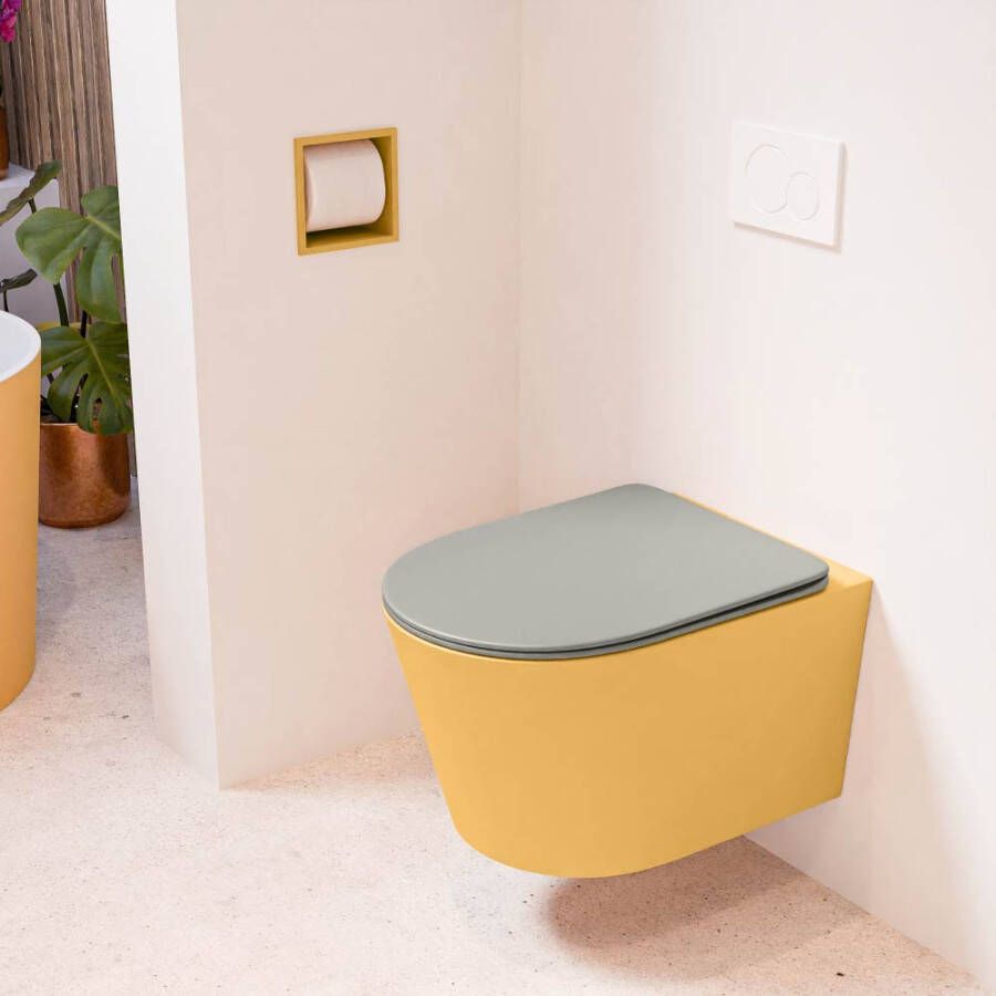 Mondiaz LAVIE hangend toilet single fire rimless diepspoel Ocher Toiletzitting met quick-release & softclose Smoke