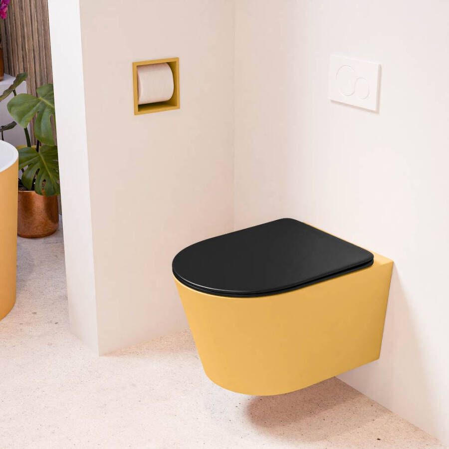 Mondiaz LAVIE hangend toilet single fire rimless diepspoel Ocher Toiletzitting met quick-release & softclose Urban