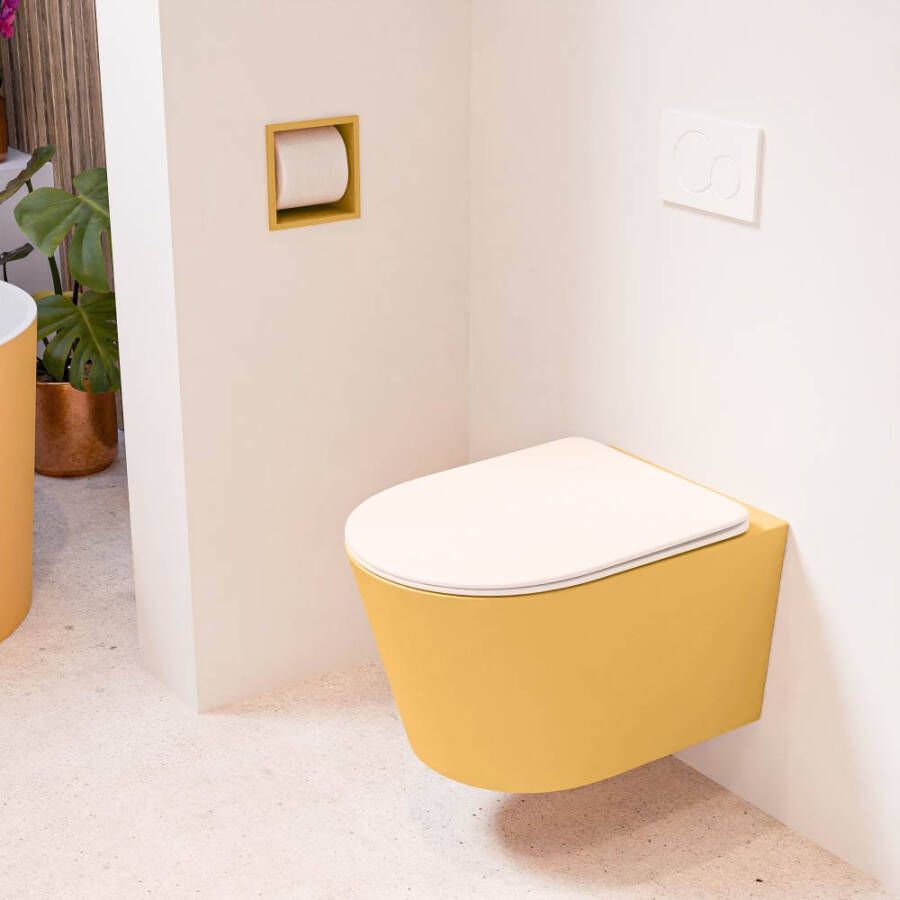 Mondiaz LAVIE hangend toilet single fire rimless diepspoel Ocher Toiletzitting met quick-release & softclose Rosee