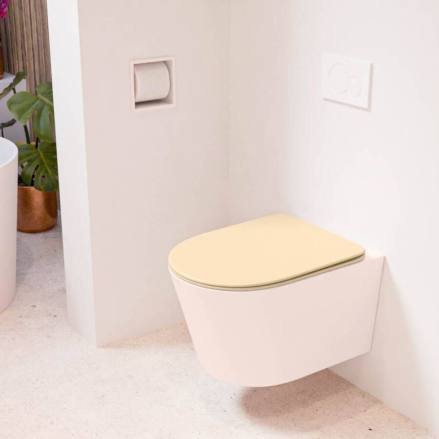 Mondiaz LAVIE hangend toilet single fire rimless diepspoel Rosee Toiletzitting met quick-release & softclose Sand