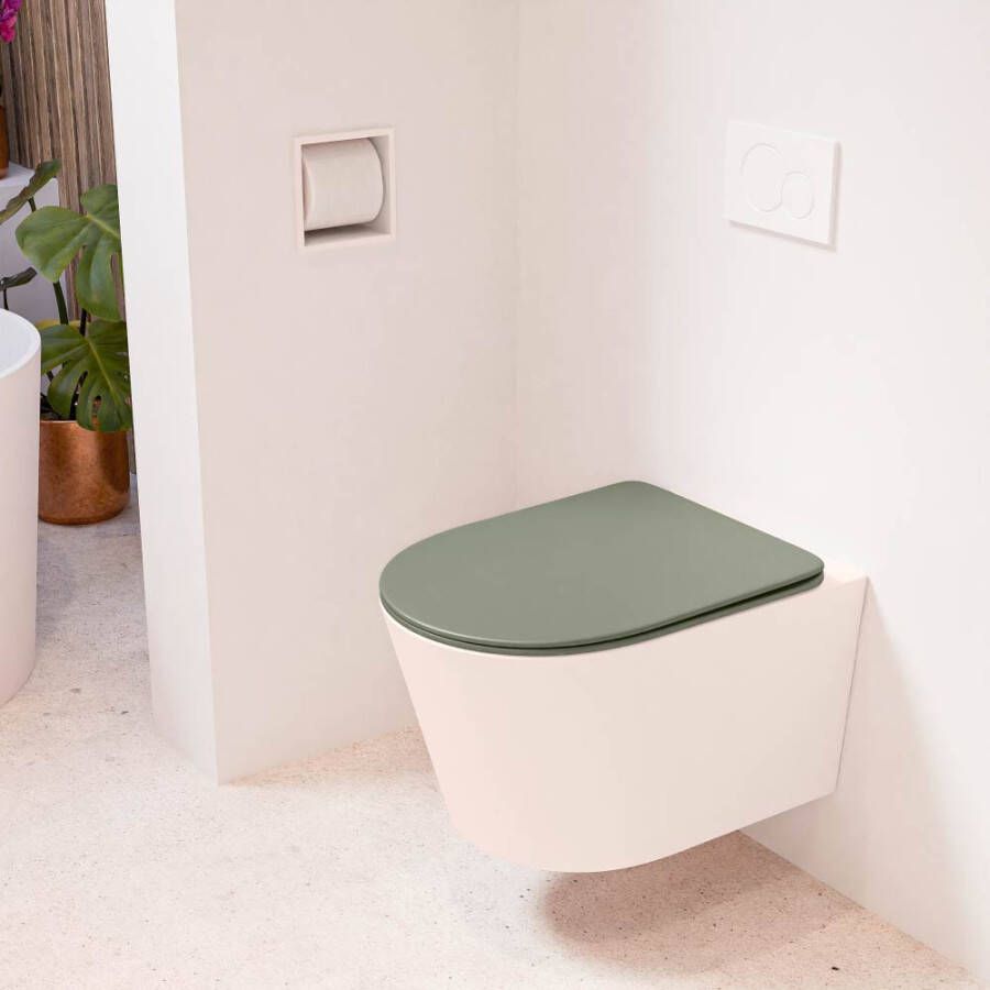 Mondiaz LAVIE hangend toilet single fire rimless diepspoel Rosee Toiletzitting met quick-release & softclose Army