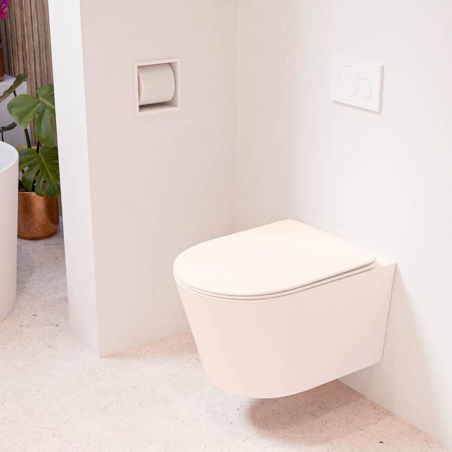 Mondiaz LAVIE hangend toilet single fire rimless diepspoel Rosee Toiletzitting met quick-release & softclose Rosee