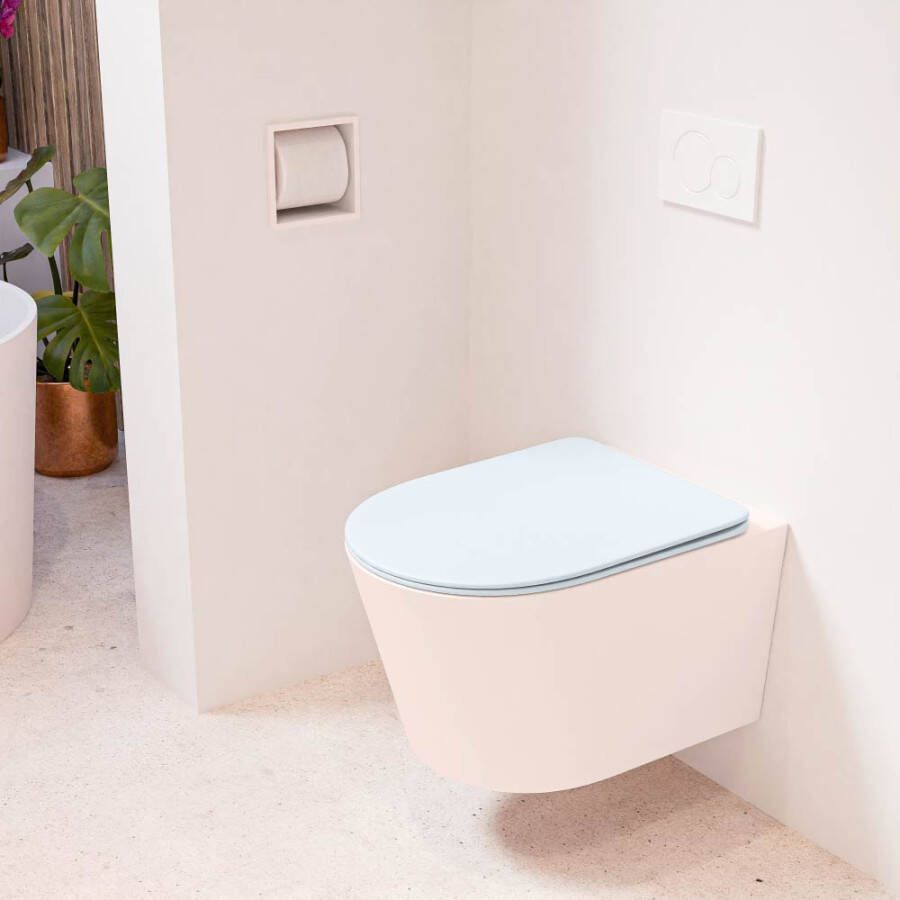 Mondiaz LAVIE hangend toilet single fire rimless diepspoel Rosee Toiletzitting met quick-release & softclose Clay
