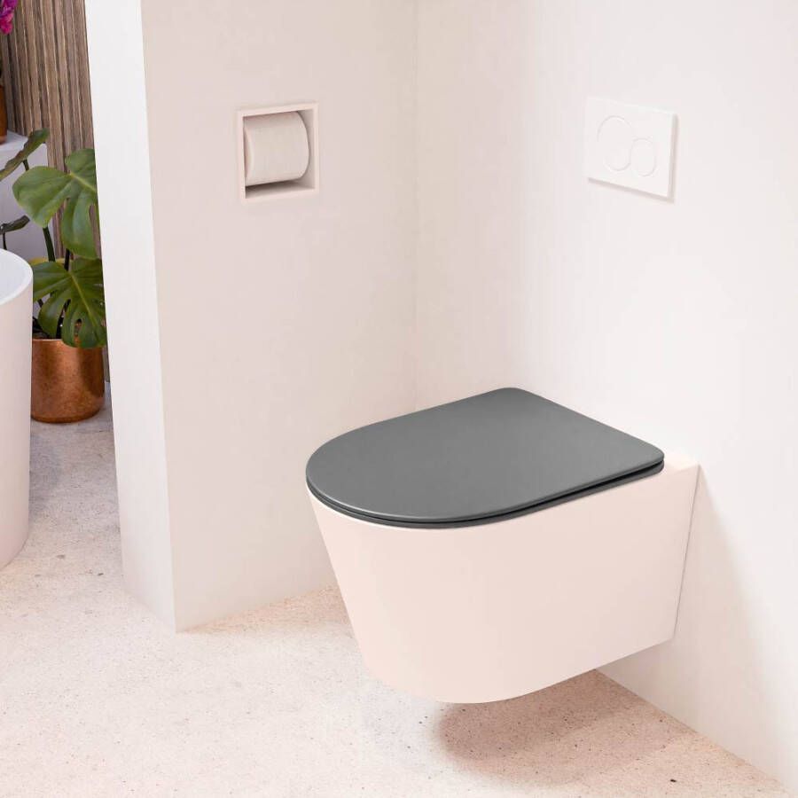 Mondiaz LAVIE hangend toilet single fire rimless diepspoel Rosee Toiletzitting met quick-release & softclose Dark Grey