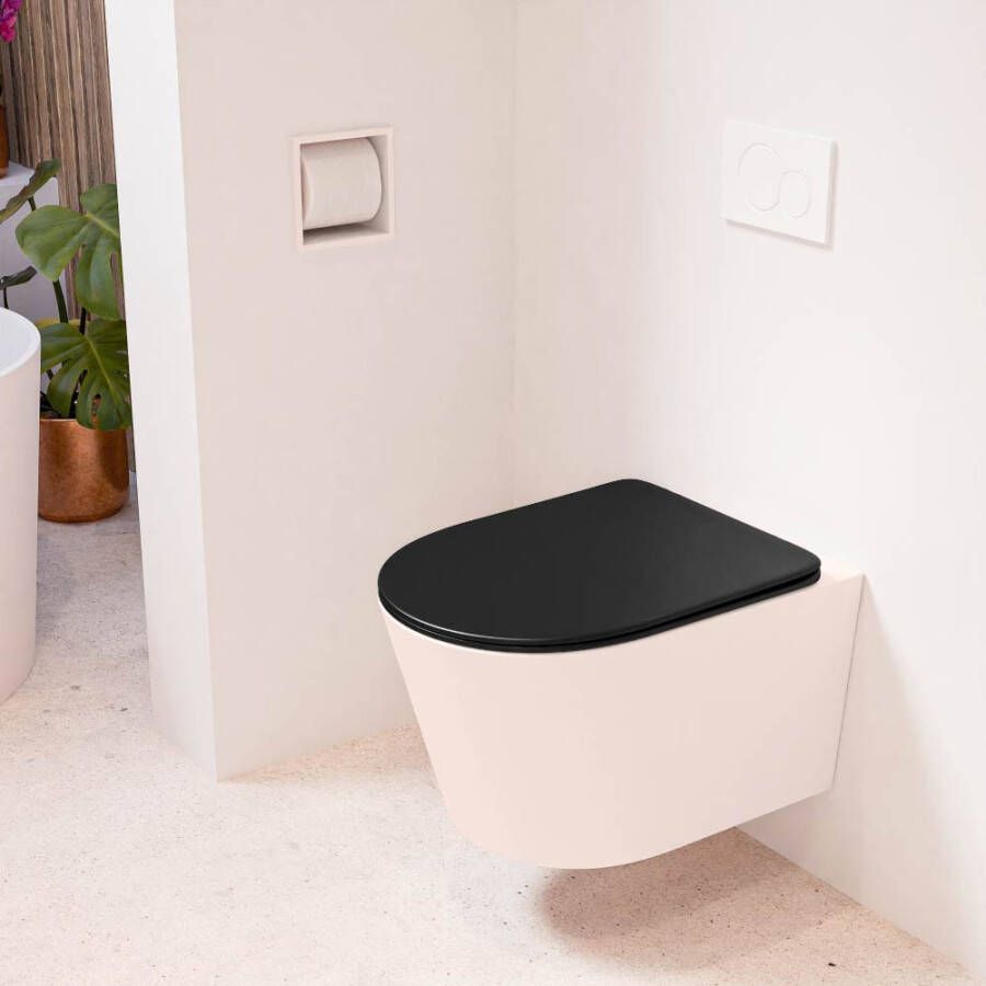 Mondiaz LAVIE hangend toilet single fire rimless diepspoel Rosee Toiletzitting met quick-release & softclose Urban