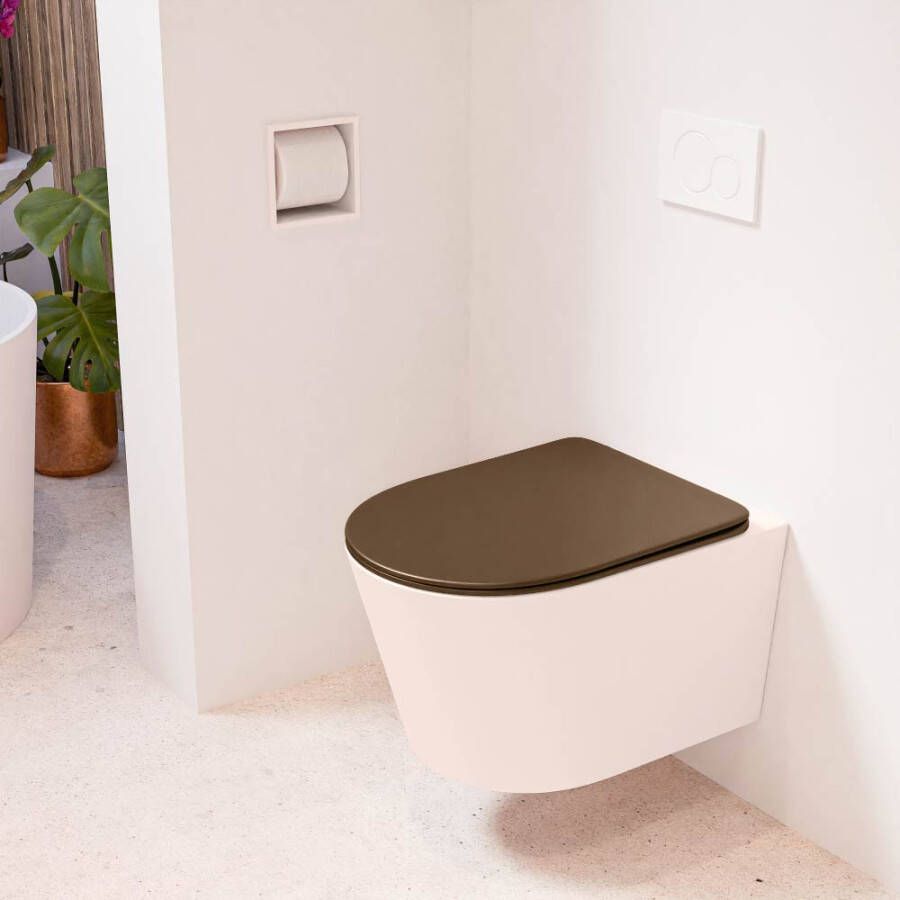 Mondiaz LAVIE hangend toilet single fire rimless diepspoel Rosee Toiletzitting met quick-release & softclose Rust