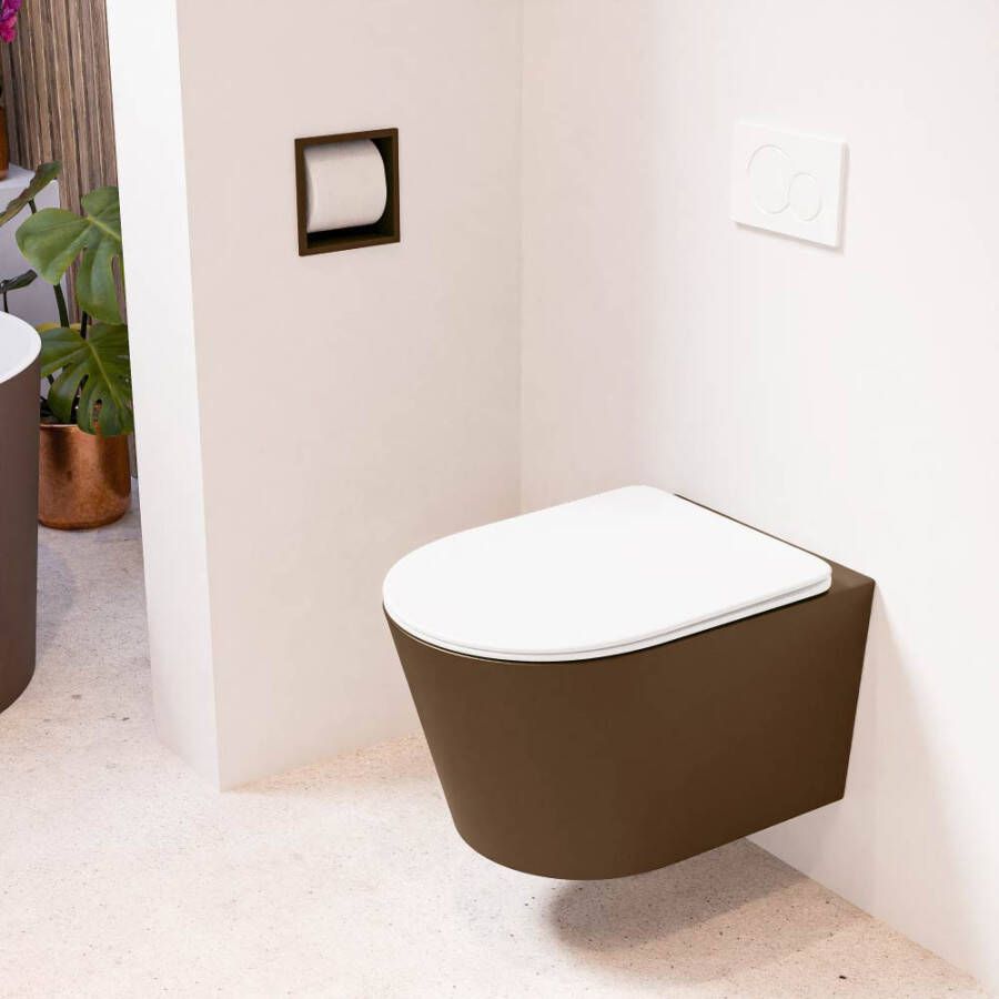 Mondiaz LAVIE hangend toilet single fire rimless diepspoel Rust Toiletzitting met quick-release & softclose Talc