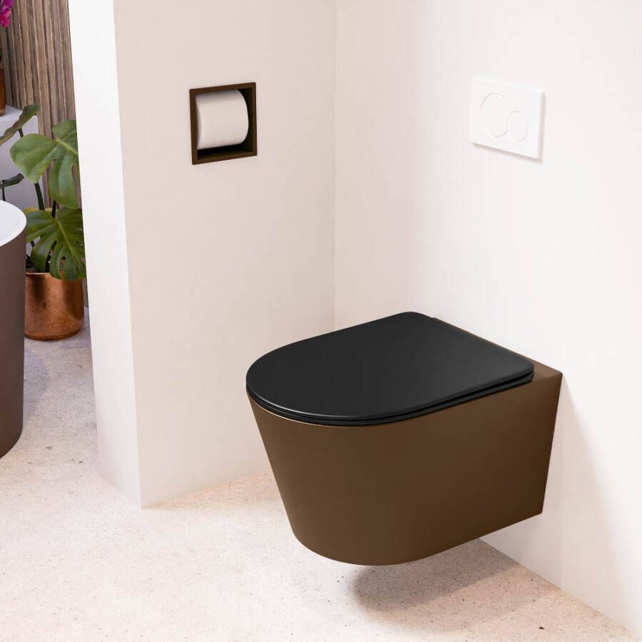 Mondiaz LAVIE hangend toilet single fire rimless diepspoel Rust Toiletzitting met quick-release & softclose Urban