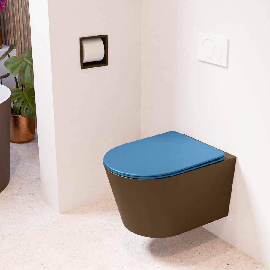 Mondiaz LAVIE hangend toilet single fire rimless diepspoel Rust Toiletzitting met quick-release & softclose Jeans