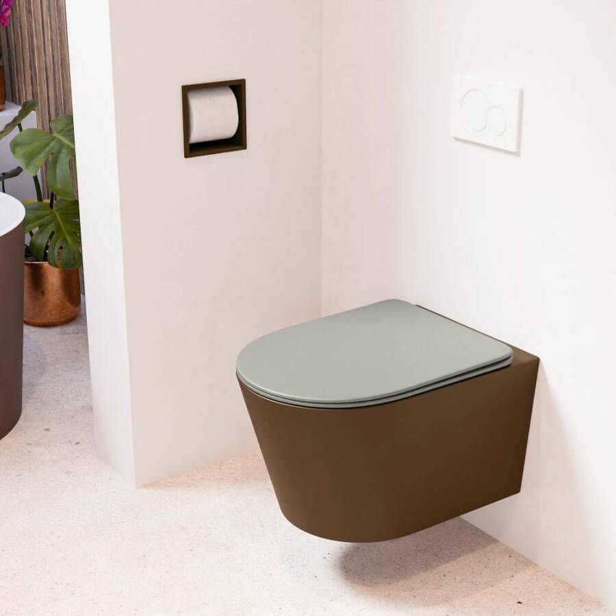 Mondiaz LAVIE hangend toilet single fire rimless diepspoel Rust Toiletzitting met quick-release & softclose Smoke
