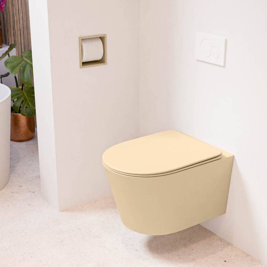 Mondiaz LAVIE wandclosetpack 36x53cm diepspoel rimless Sand (beige) softclose quick-release toiletzitting Sand (beige) LAVIEsetSanSan