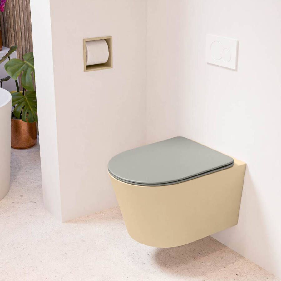 Mondiaz LAVIE hangend toilet single fire rimless diepspoel Sand Toiletzitting met quick-release & softclose Smoke
