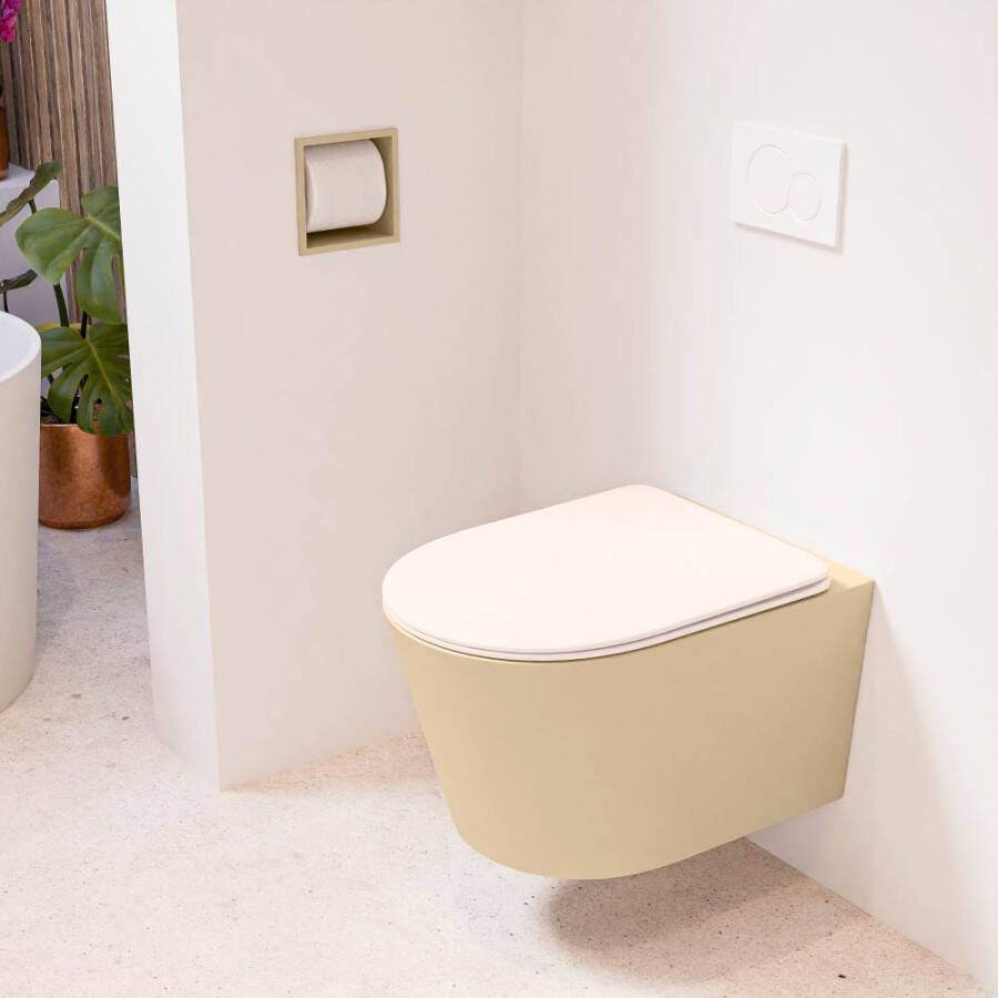 Mondiaz LAVIE hangend toilet single fire rimless diepspoel Sand Toiletzitting met quick-release & softclose Rosee
