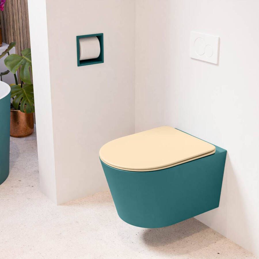 Mondiaz LAVIE hangend toilet single fire rimless diepspoel Smag Toiletzitting met quick-release & softclose Sand