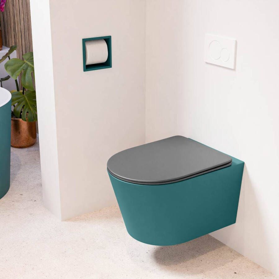Mondiaz LAVIE hangend toilet single fire rimless diepspoel Smag Toiletzitting met quick-release & softclose Dark Grey