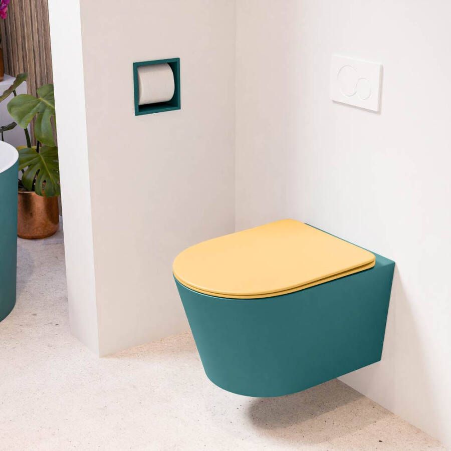 Mondiaz LAVIE hangend toilet single fire rimless diepspoel Smag Toiletzitting met quick-release & softclose Ocher
