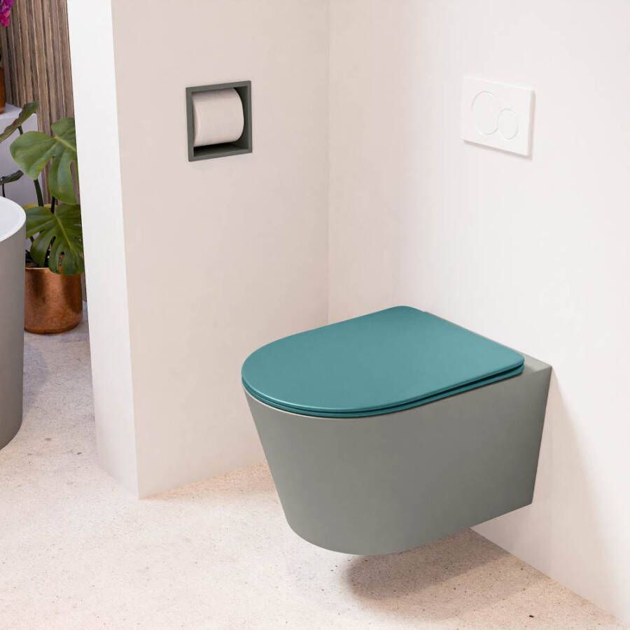 Mondiaz LAVIE hangend toilet single fire rimless diepspoel Smoke Toiletzitting met quick-release & softclose Smag