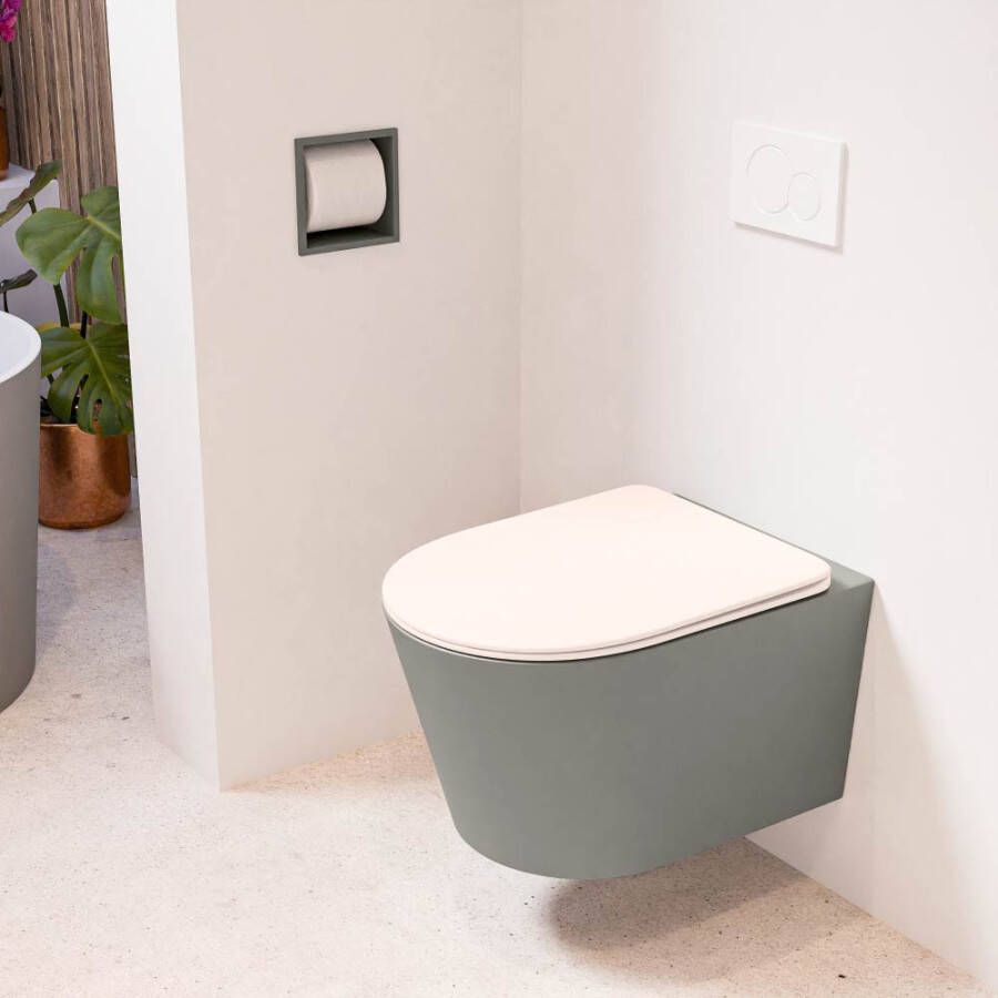 Mondiaz LAVIE hangend toilet single fire rimless diepspoel Smoke Toiletzitting met quick-release & softclose Rosee