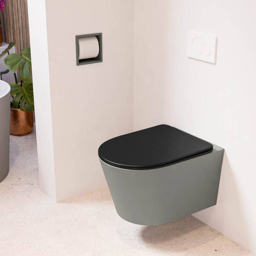 Mondiaz LAVIE hangend toilet single fire rimless diepspoel Smoke Toiletzitting met quick-release & softclose Urban
