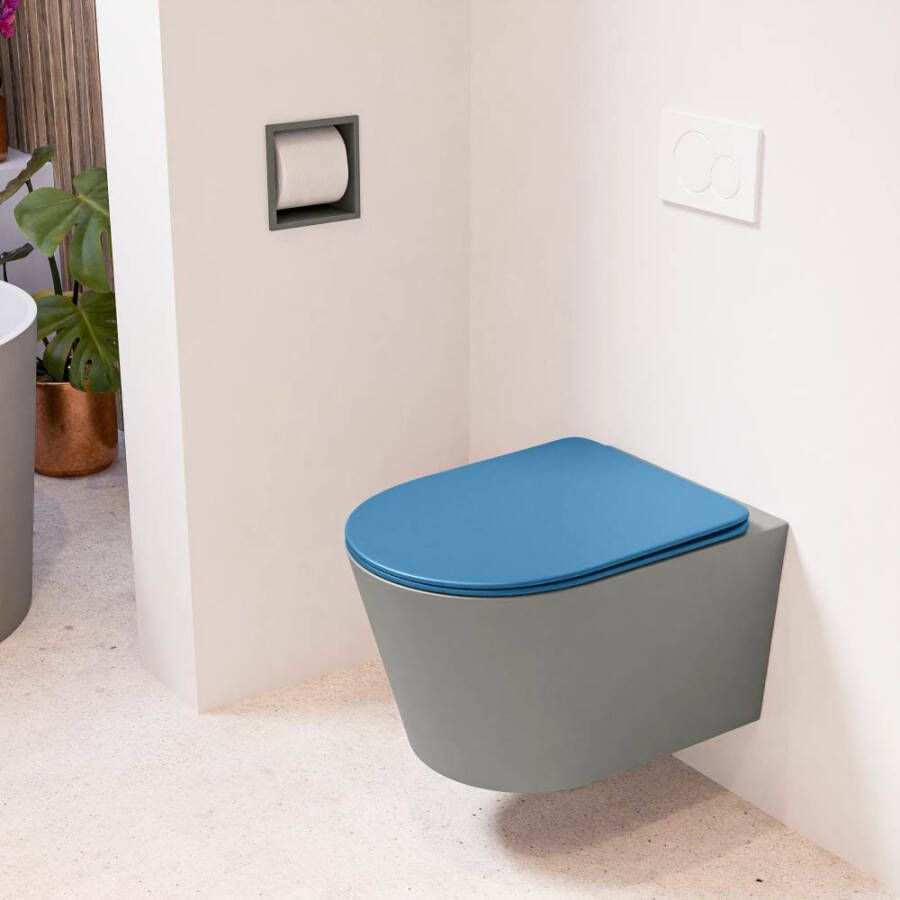 Mondiaz LAVIE hangend toilet single fire rimless diepspoel Smoke Toiletzitting met quick-release & softclose Jeans