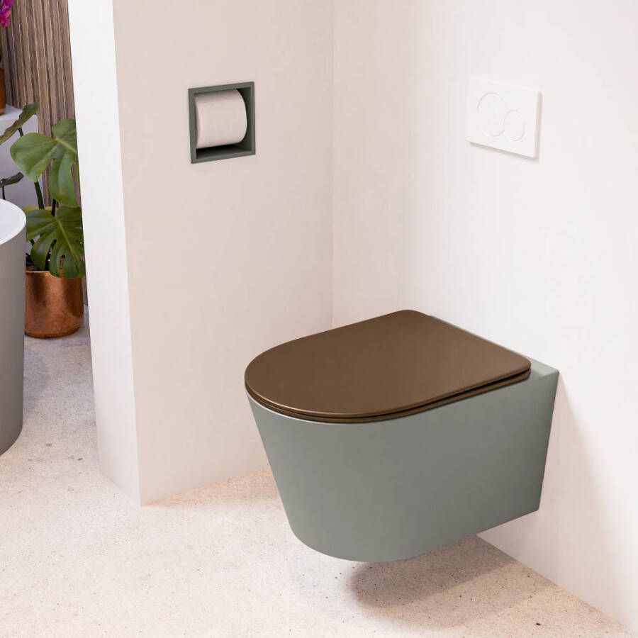 Mondiaz LAVIE hangend toilet single fire rimless diepspoel Smoke Toiletzitting met quick-release & softclose Rust