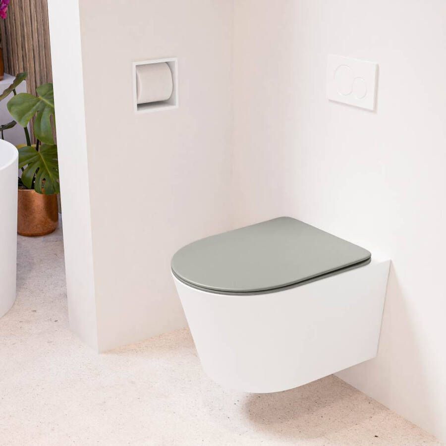 Mondiaz LAVIE hangend toilet single fire rimless diepspoel Talc Toiletzitting met quick-release & softclose Smoke
