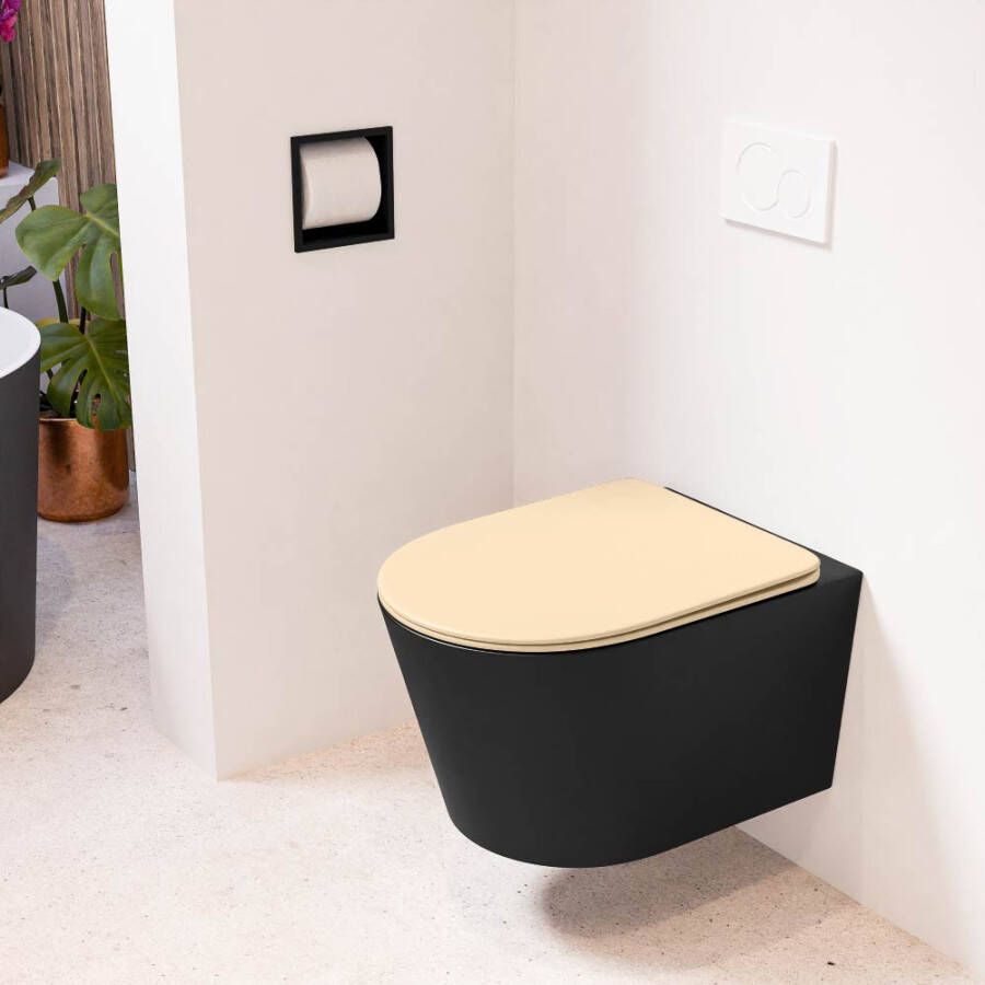 Mondiaz LAVIE hangend toilet single fire rimless diepspoel Urban Toiletzitting met quick-release & softclose Sand