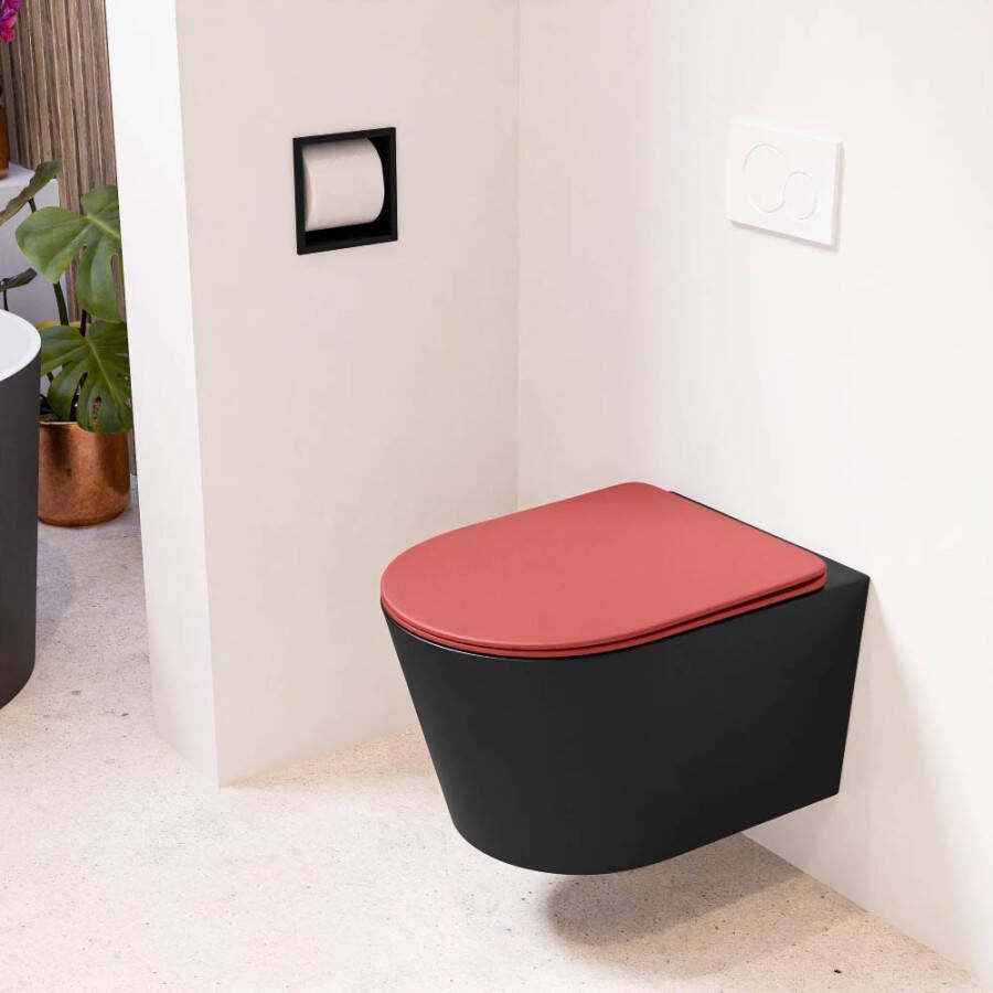 Mondiaz LAVIE hangend toilet single fire rimless diepspoel Urban Toiletzitting met quick-release & softclose Fire